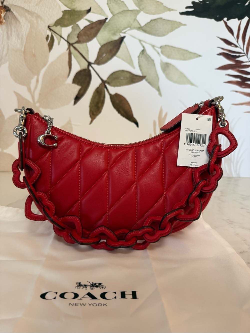 Coach Quilted Mira Heart Chain NWT